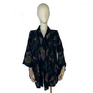 Vintage Japanese black silk short kimono jacket one size